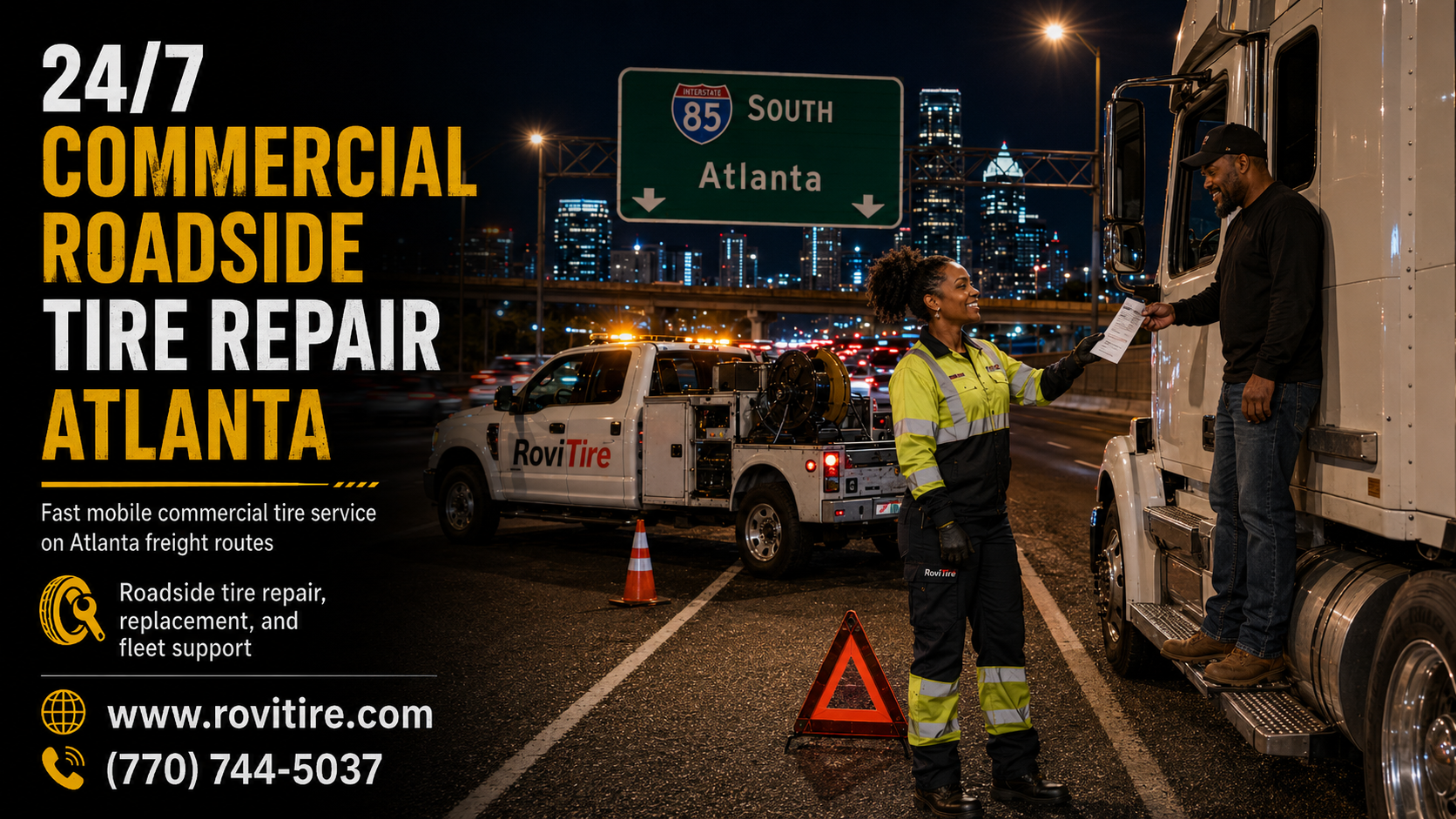 24/7 commercial roadside tire repair support for trucks and trailers in Atlanta