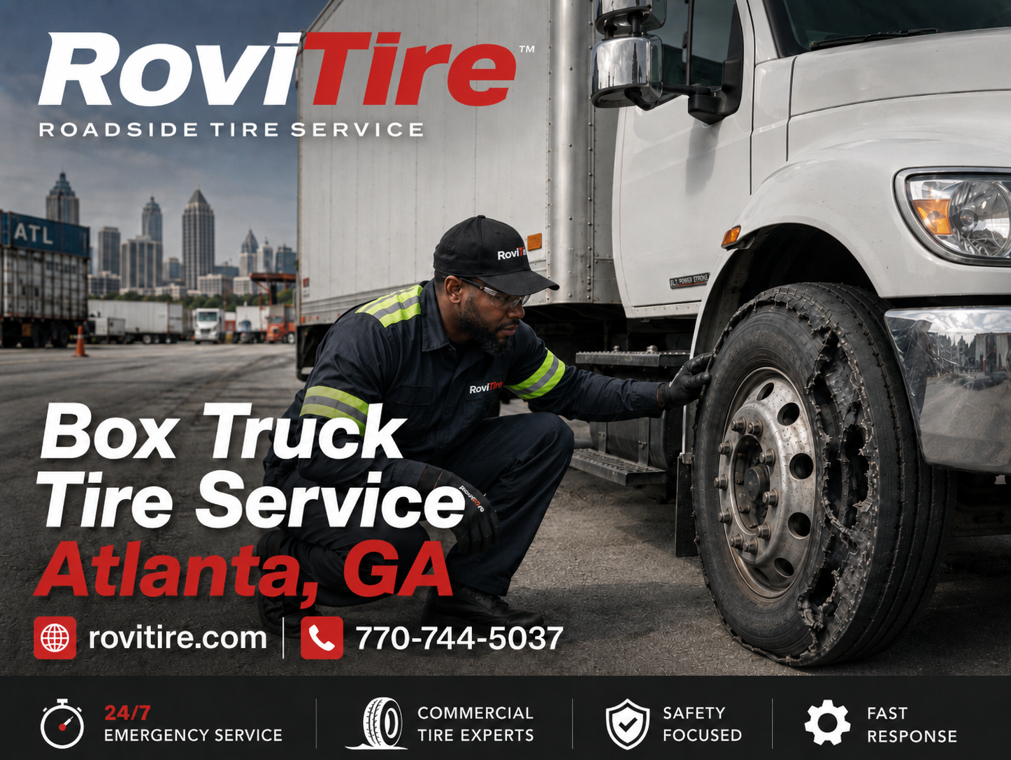 RoviTire mobile box truck tire service in Atlanta at delivery and dock locations