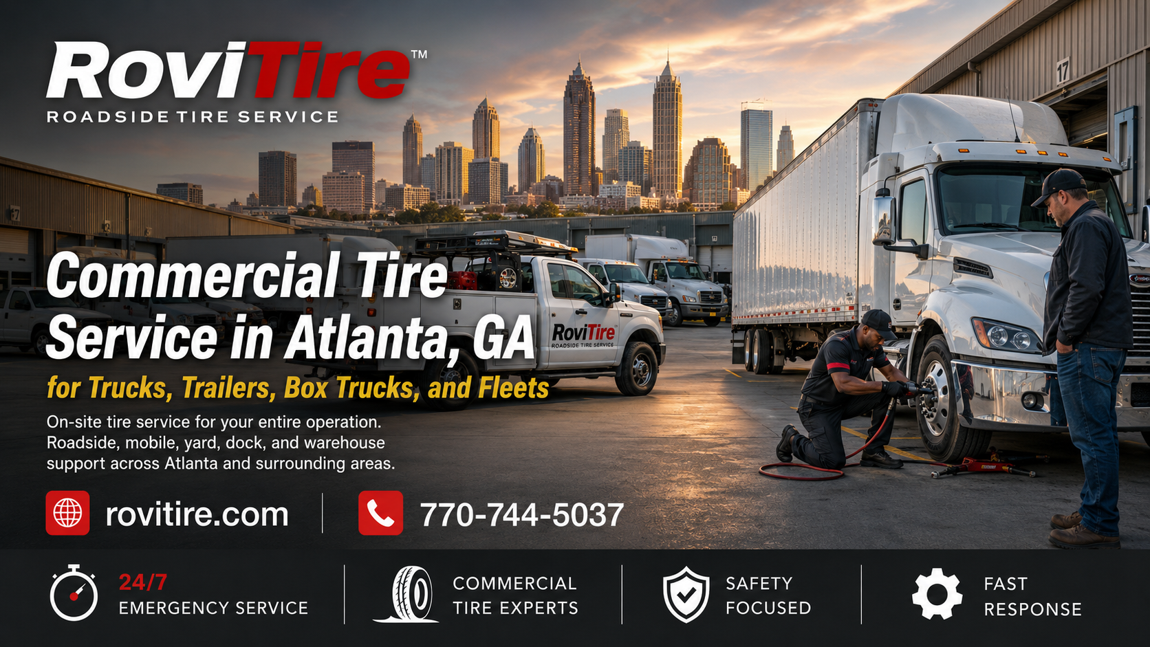 RoviTire mobile commercial truck tire service for commercial tire service in Atlanta GA