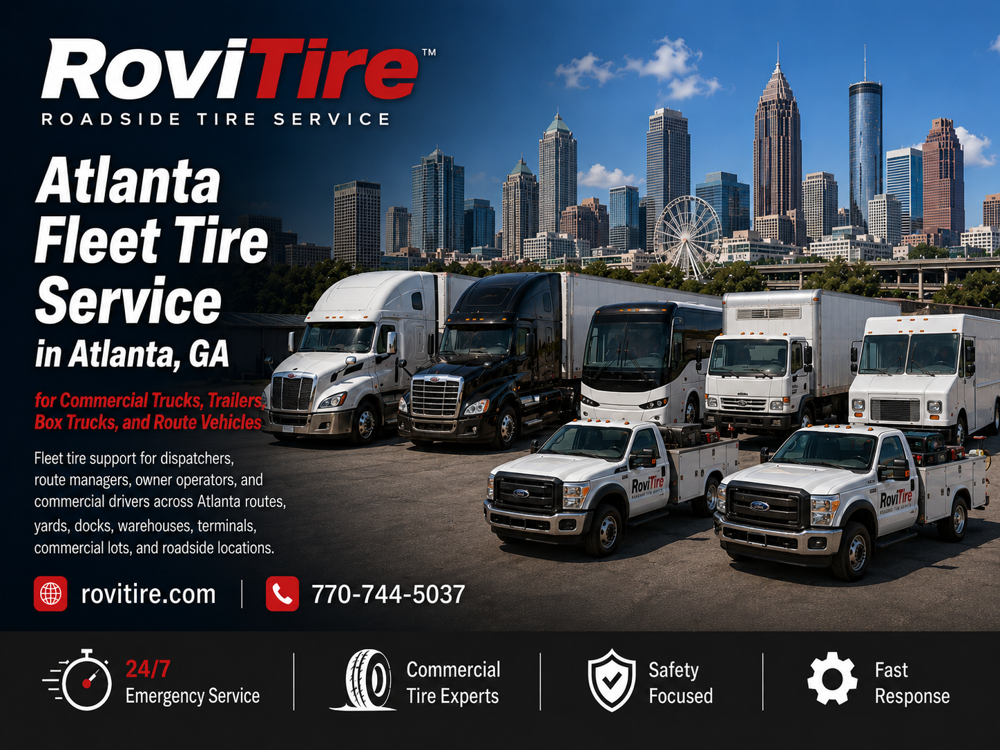 RoviTire fleet tire service support for commercial trucks and trailers in Atlanta