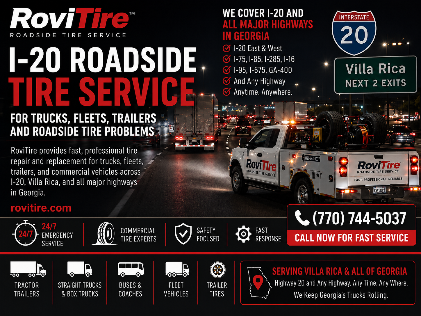 RoviTire mobile commercial truck tire service for I-20 truck tire service in Atlanta GA