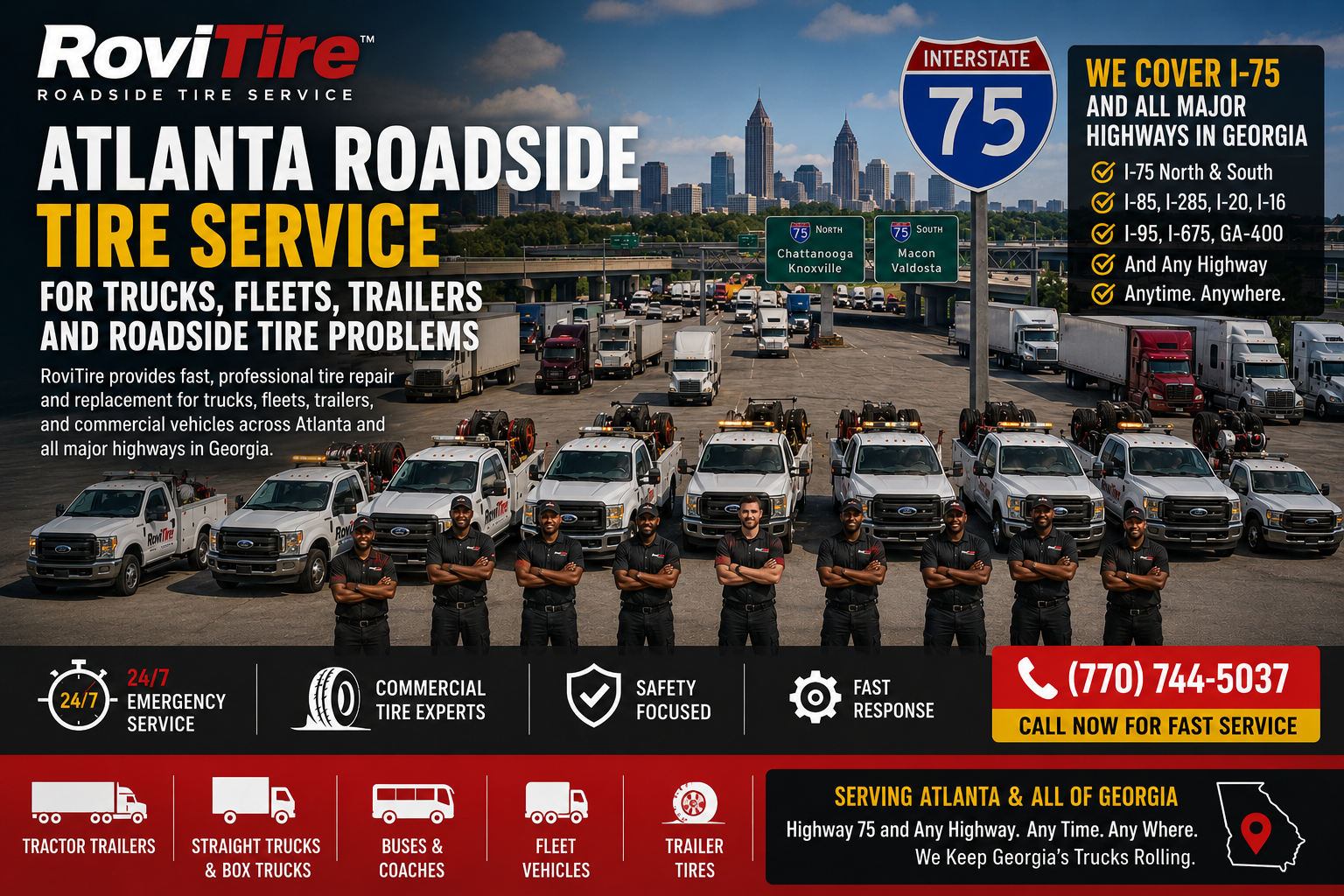 RoviTire mobile commercial truck tire service for I-75 truck tire service in Atlanta