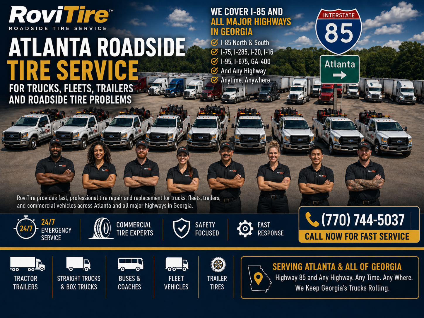 RoviTire mobile commercial truck tire service for I-85 truck tire service in Atlanta