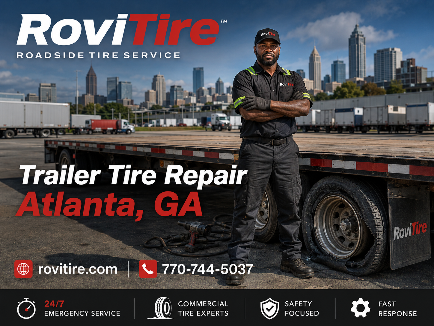 Trailer tire repair support in Atlanta for loaded, dropped, yard, dock, and roadside trailer calls